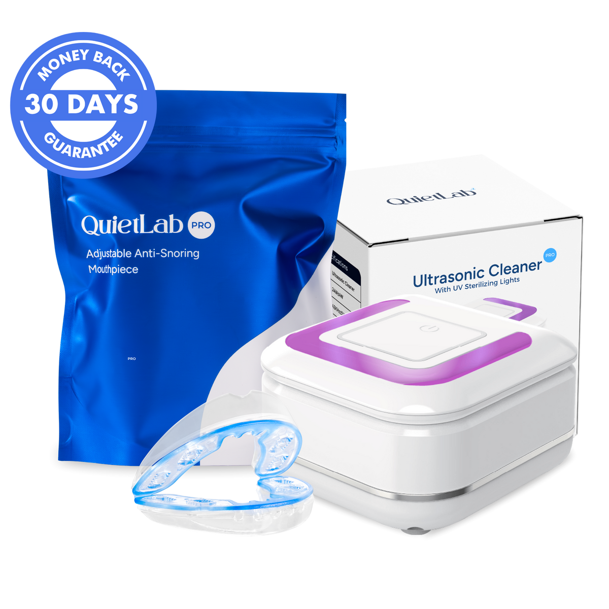 Getquietlab® Automatic Ultrasonic UV Cleaner And Getquietlab Pro® Mouthpiece